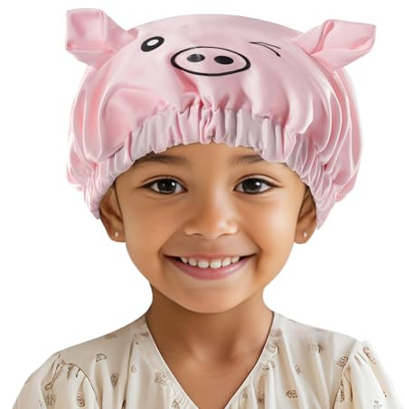 Lolalet Bonnet de Nuit Enfants en Satin, Bonnet Satin Cheveux Nuit Enfant Élastique Réglable, Style d'oreilles d'animaux Mignons pour Enfants de 5 à 12 Ans
