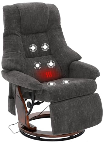 Mingone Fernsehsessel mit Wärmefunktion Massagesessel Elektrisch Relaxsessel mit Liegefunktion Holz TV-Sessel für Wohnzimmer 360°Drehbar,Schwarz bis 150kg