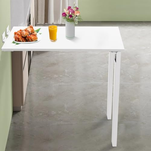 Klapptisch Wandmontierter aus E0-grade Massivholz Mehrschichtplatte, 75x40x74 cm Faltbare Wand-Bartisch Schreibtisch Küchentisch, Multifunktionale Stehtisch Wandtisch Esstisch Bar Tisch (Weiß)