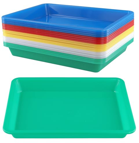 MUNGHOK 20 Stück Kunststoff Tablett Serviertablett Rechteckig, 28 x 21 x 3 cm Aktivitäts Tabletts in 5 Farben, Kunststoff Serviertablett Bunt Materialschalen für Bastel Perlen DIY Projekte
