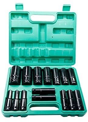 Llave de vaso hexagonal de 1/2 pulgada, 10/20 piezas, tamaños métricos de 8 a 24 mm, acero al carbono, con caja de almacenamiento rígida, funda multifuncional (color: 15 piezas, 8 a 32 mm de diámet