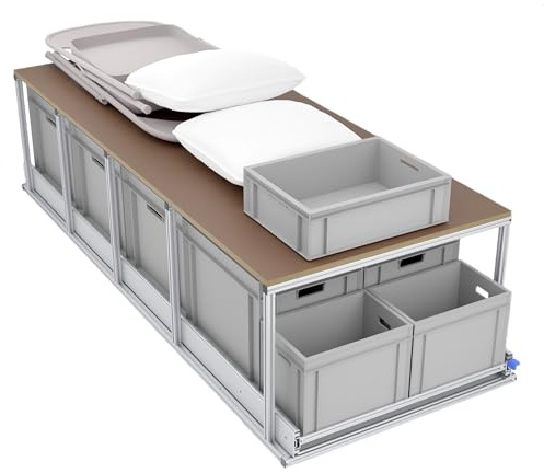 Tinobu Sehr langer Heckauszug für Kastenwagen, 180cm Schwerlastauszug, Euroboxen (Breite: 60cm)