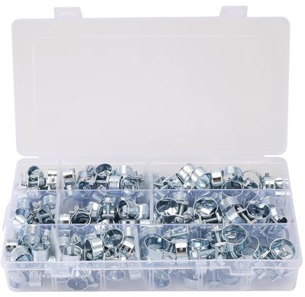 Kleagary 135Pcs Hose Clamp Double Ears Clamp 8-18mm Worm Drive Fuel Water Hose Pipe Clamps Clips Hose Fuel Clamps Assorted Kit