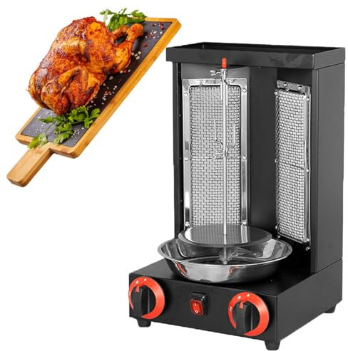KLYDBMYT Asador Vertical para Kebab, asador de Kebab Turco para Doner de Pollo, máquina Comercial de Gas para shawarma, máquina Vertical para Kebab a GLP, Negra, 110 V