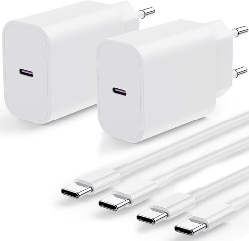 Chargeur Rapide iPhone 17 16 Pro, Chargeur iPhone USB C 20W avec 1M 2M USB C Câble pour Apple iPhone 17 Pro Max/17 Air/16 Plus/15/iPad/Mini/Samsung, 2Pack Type C Cable Adaptateur Secteur Alimentation