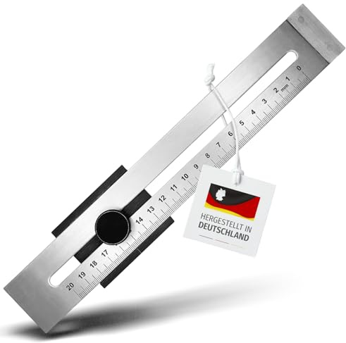 MIB Streichmaß aus rostfreiem Stahl 200mm | Anreißwerkzeug | Maßstab Lineal | DIN 9001 | Für Tischler & Handwerker | Ergonomische Feststellschraube | Matt verchromte & lasergravierte Skala