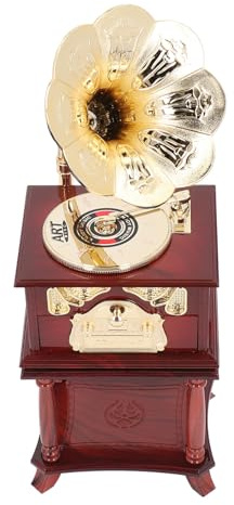 Exquisite Clockwork Gramophone Music Box, Vintage Phonograph Style for Home Decor, Handcrafted with Premium ABS Material, Unique Decorative Piece with Wind Up Mechanism (Brown Gramophone with Base)