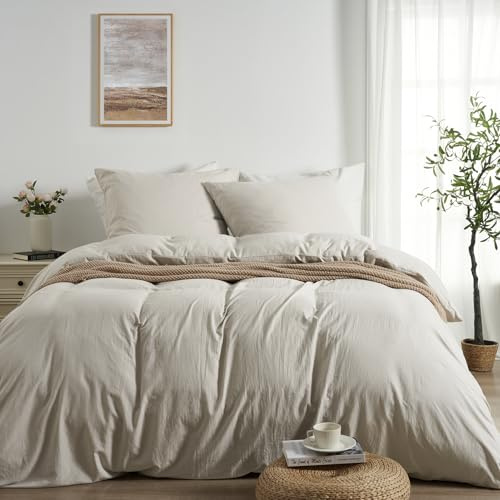 Duvetnova Bettwäsche 200x200 Beige Superweiche Vorgewaschene Mikrofaser Baumwollähnlich ÖKO-TEX 1 Bettbezug 200x200+2 Kissenbezüge 80x80-alle mit Reißverschluss Bettwäsche Leinenfarbe Sommer Modern