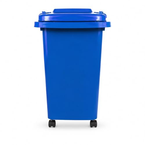 BURAKH Recycling Wheelie Bin Dustbin Rubbish Waste Trash Kitchen Home Office 30L 50L | Indoor Outdoor Rubbish Waste with Wheels | Recycling Food Dustbin Outdoor Wheelie Bin Green/Red (Blue, 50 Litre)