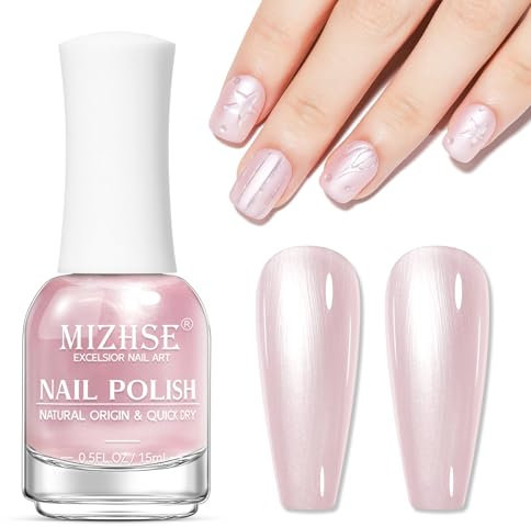 MIZHSE Vernis à ongles rose avec nacre, paillettes, perle rose, vernis à effet scintillant, séchage rapide, sans lampe UV, pour nail art, à faire soi-même, 15 ml, 1 pièce