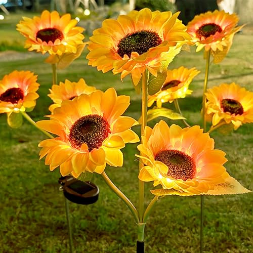 Solar Lights Outdoor Decorative, Upgraded 2 Pack with 6 Solar Sunflower Lights, Waterproof Outdoor Garden Decor, Auto On/Off Solar Lights for Patio, Yard & Pathway Decor