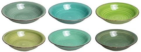 Cookinglife Delice | Pastateller 6-teilig | Keramik | Tiefe Teller 21 cm | grün | spülmaschinenfest | mikrowellenfest | backofengeeignet