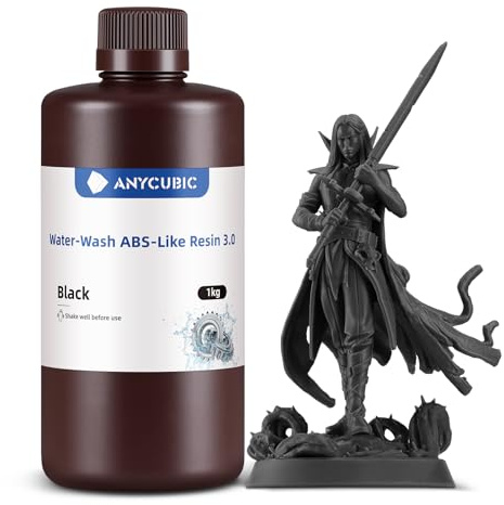ANYCUBIC Wasser Waschbares ABS-Like Resin 3.0, Schwarz 1000g | 3D Drucker Resin mit Hohe Festigkeit und Zähigkeit, Geruchsarm, Hochpräzises 405nm UV-härtendes Harz für alle Harz 3D Drucker