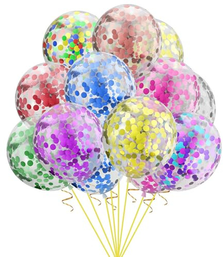 Gleemix 20Stück Konfetti Luftballons Bunt Paillet Helium Ballons Geburtstag | 20 Stück 12 Zoll Latex Bunte Luftballons Geburtstag, Pailletten Helium Ballons Geburtstagsdeko Hochzeiten JGA Babyparty Deko