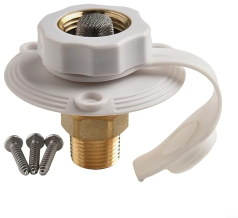 Fauhapyway Raccord de tuyau d'entrée d'eau de camping-car avec bride de clapet anti-retour pour caravane 7,6 cm de diamètre filetage 1,27 cm en laiton blanc