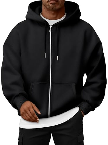 Oyamiki Kapuzenpullover für Herren Mode Einfarbig Hoodie Schwarz Fleece Bequem Kapuzenjacke Sweatjacke mit Kapuze Reißverschluss Sweatshirts XL