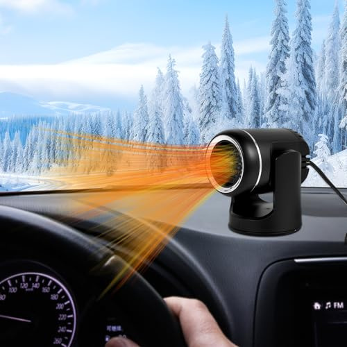 Ownicee Calefactor para Coche Portátil 12V 150W, Calentador de Coche 2 en 1 Calor/Frío con Ventilador, Desempañador y Descongelador de Parabrisas, Giratorio 360° con Enchufe de Mechero
