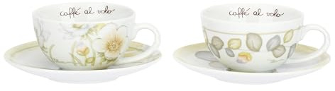 THUN - Set 2 tazze medie - porcellana - Collezione Bloom - h5,8 cm ⌀10 cm, manico 1,4 cm; piatto ⌀15,9 cm