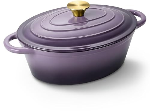 Oval Dutch Oven for Bread Baking, 4.5 Quart Non Stick Enameled Cast Iron Dutch Oven Pot with Lid, Oven Safe Oval Casserole with Lid up to 500°F for Baking, Braising, Stews, Roasting, Purple
