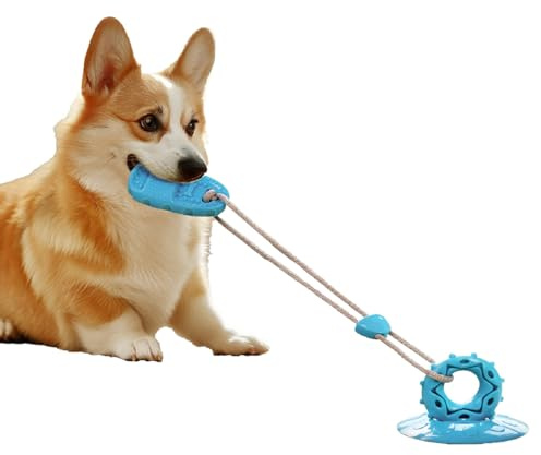 LumaTide Dog Toys with Suction Cup, Durable Rope Tug Toy, Squeaky Chew Toy for Aggressive Chewers, Puppy and Large Dog Interactive Toy (Blue)