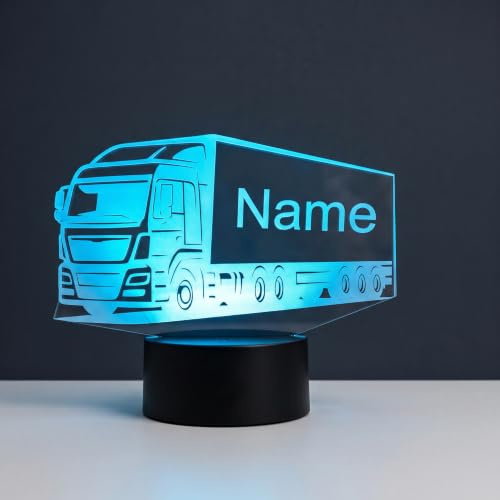 Personalisierte LKW Lampe mit Name – LED Nachtlicht Truck Fahrer Geschenk | Geschenk für LKW-Fahrer & Unternehmen, 16 Farben dimmbar, Fernbedienung, Acrylglas in Deutschland graviert