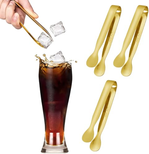 YAZWUR 3 Stück Eiszangen Set, Servierzange Edelstahl, Candybar Zangen, Salatzange, Gebäckzange, Süßigkeiten Candy Clip, für Hochzeit Party Bar Büfett Grill Picknick (Gold)