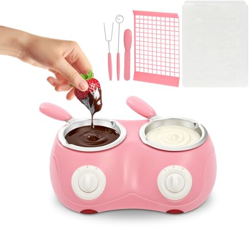 Dual Pot Chocolate Melting Machine – 110V Electric Chocolate & Candy Melter with 2‑Gear Temperature Control, DIY Molds & Complete Fondue Accessory Set for Home Parties & Kitchen Use