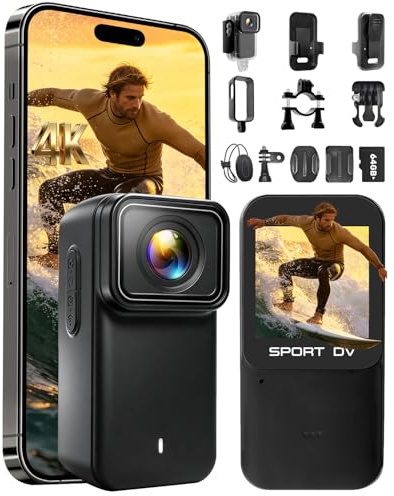 NNYYMH Mini Action Cam 4K, Body Cam mit 64GB SD Karte POV Kamera