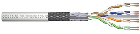 DIGITUS Cable de conexión sin terminar Cat-6 – 100 m – Sin terminar | Cable de red SF-UTP – LSZH – AWG 26/7 – 1 Gbit/s – 250 MHz – Compatible con PoE+ – Gris