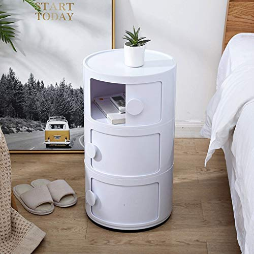 XFENG 3-stufige runde Aufbewahrungseinheit, 3-Schubladen-Container for Büro, Bad, Küche, Wohnzimmer, Nachttisch Multifunktionaler ABS-Eckschrank (Color : Weiß)