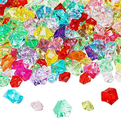 Belle Vous 300 Pack Acrylic Ice Crystals - Assorted Colours - Fake Diamond Scatter Gemstone Rocks for Weddings, Table Decorations, Vase Filler Stones, Party Favours - Plastic Gems for Arts & Crafts