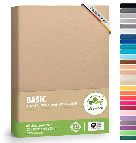 leevitex Topper Spannbettlaken, 180x200cm - 200x200cm, 18 cm Steghöhe, 100% Jersey Baumwolle, Topper Spannbetttuch, Oeko-TEX Standard 100, 18 cm Steg