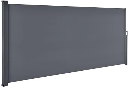 Juskys Seitenmarkise Dubai 500 x 160 cm ausziehbar Blickdicht, Sichtschutz für Balkon & Terrasse, Seitenrollo Wandhalterung - anthrazit
