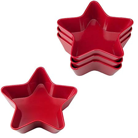 UPware Patriotic Star Shaped Dessert Bowls, Melamine Small Serving Bowl for Dessert, Snack, Ice Cream, Nuts or fruit, Red, 5.5 Inch, Set of 4