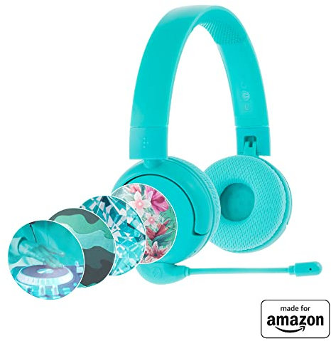 Brandneu und „Made for Amazon“: Bluetooth-Kinderkopfhörer BuddyPhones PopTime Pro mit Lautstärkebegrenzung und Bügelmikrofon (Alter: 3-12 Jahre), Blaugrün