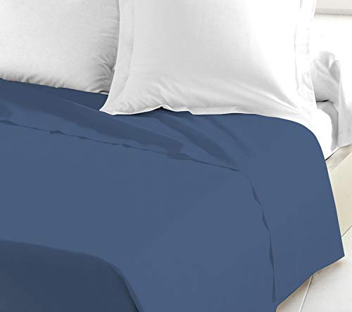 Drap Plat 240x300 cm – 100% Coton 57 Fils/cm² – Bleu Indigo – Doux, résistant, Facile d’Entretien – Certifié Oeko-TEX