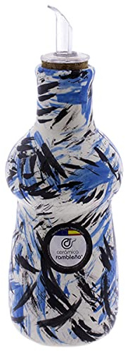 CERÁMICA RAMBLEÑA | Huile Amazon | Huile anti-goutte | Huilier céramique pour cuisine - Modèle 06 | 300 ml | 100% Décoré à la main | 7x7x20 cm