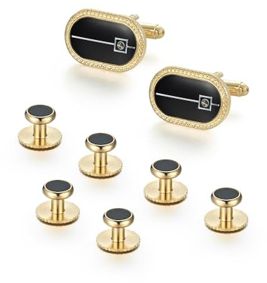 Wynameleri 1 Paar Manschettenknöpfe und 3 Paar Smoking Pins - Herrenschmuck Set mit Geschenkbox, Geschenk für 4 Jahrestag Hochzeit Geschenke für Ihn sexy Stil