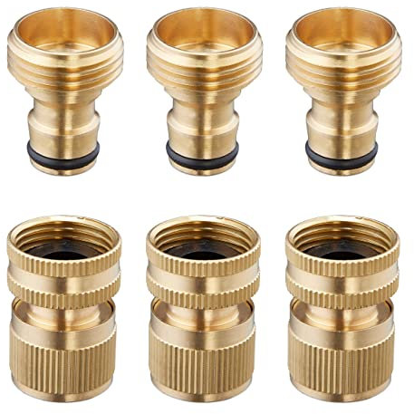 Relaxdays Schlauchverbinder 3er Set, 3/4 Zoll, Messing, Schnellkupplung & Schlauchanschluss für Gartenschlauch, Gold