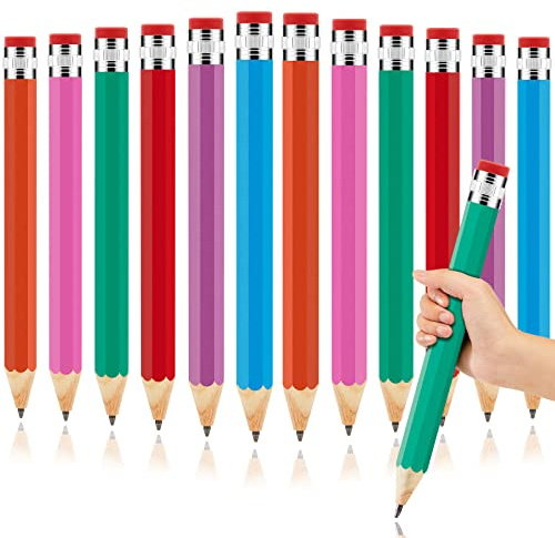 Lewtemi 12 Pcs Wooden Jumbo Pencils 14 Inch Funny Big Large Novelty Pencil Wood Cool Giant Pencil for Kids Home School Office Halloween Christmas Party Prop Gift Decor Toy, 6 Colors