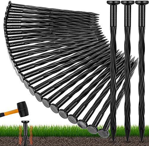 Lot de 100 piquets d'ancrage en plastique de 20,3 cm pour bordure de jardin, pelouse, cour, aménagement paysager, barrière contre les mauvaises herbes, tente, gazon artificiel et plus encore
