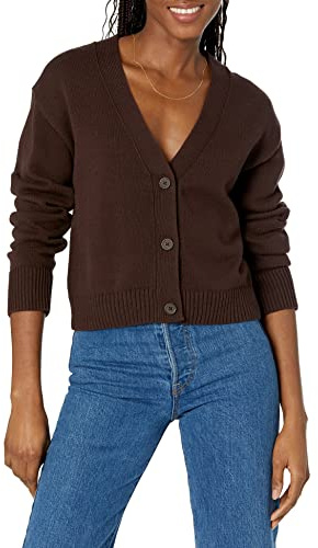 Amazon Essentials Damen Relaxed Fit V-Ausschnitt Cropped Cardigan Espresso X-Large