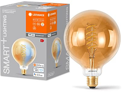 LEDVANCE SMART+ WIFI LED-Lampe, Gold-Tönung, 8W, 650lm, Kugel-Form mit 125mm Durchmesser & E27-Sockel, regulierbares Weißlicht (2200-5000K), dimmbar, App- oder Sprachsteuerung, gute Lebensdauer