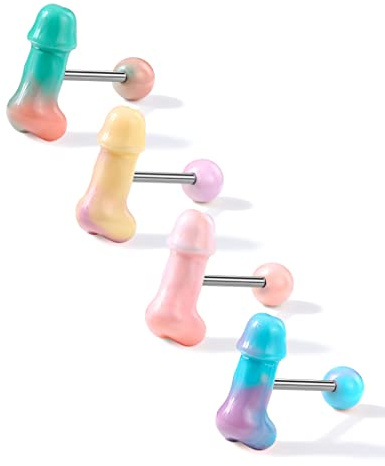 Melighting Lot de 4 piercings de langue en acier inoxydable 316L en forme d'os os pour la langue et le téton 16 mm, Acier inoxydable