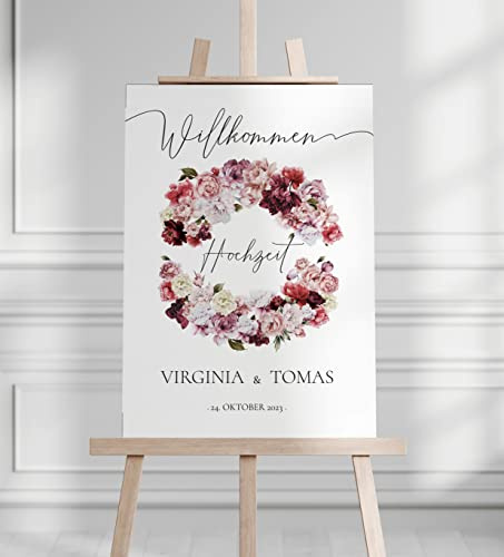 Manschin-Laserdesign Willkommensschild Aluverbund personalisiert - Made in Germany - Welcome Willkommen Schild für Hochzeit (80x55cm)