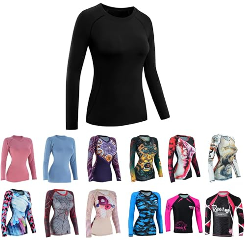 Roar Women MMA Rash Guard BJJ Grappling Training Rash Guard Long Sleeve No-Gi MMA Fight Gear Shirt (Black, Medium)