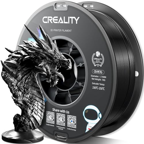 Creality PETG Filament 1.75mm, Hohe Präzision, Starke Zähigkeit, Geruchlos, Besserer Fluss, 1kg 3D Drucker Filament, 1.75mm Maßgenauigkeit +/- 0.02mm, PETG Schwarz