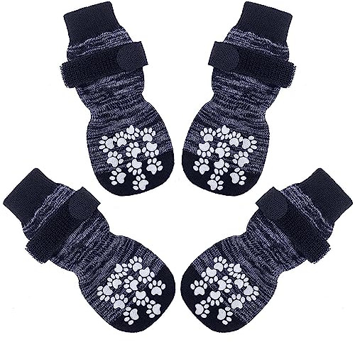 AMOMYDOG Hundesocken, 2 Paar Indoor Anti-Rutsch Socken für Hunde und Katzen, Weicher Verstellbarer Hundesocken Pfotenschutz für Alter Hund, Traktionskontrolle für den Innenbereich (M)