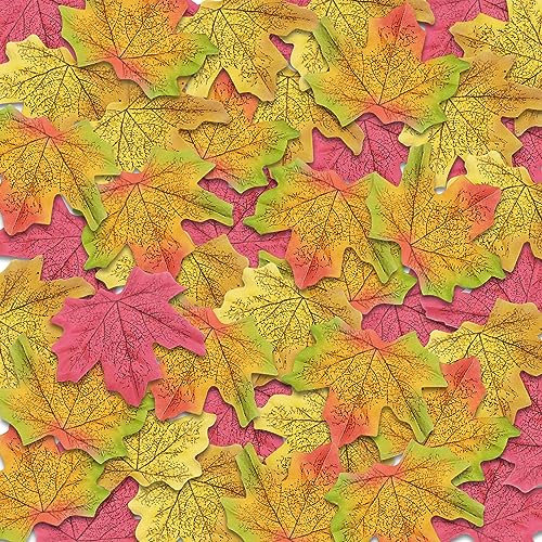 Heyiminy Künstliche Herbst-Ahornblätter, 300 Stück Herbstblätter für Herbstdekoration, Basteln und Veranstaltungen, 8 x 8 cm künstliche Ahornblätter, perfekt für Hochzeit, Erntedankfest, Partys, 3