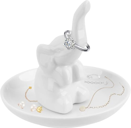 Trinket Dish,Gifts for Women Elephant Ring Holder, Ring Holder, Trinket Dish Gift for Mum,Jewellery Dish,Jewellery Tray,Mother's Day Birthday Valentines Christmas Gifts for Wome (White Elephant)